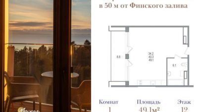 Продам квартиру с общей площадью 49.1м2, 12/12 эт., на улице Зеленогорск, Курортный район, г. Зеленогорск, Санкт-Петербург, Россия, агентство JCat. Фотография №1