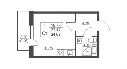 Продам квартиру с общей площадью 22.9м2, 11/11 эт., на улице Западный проезд, г. Ской пок имени свердлова, Ленинградская обл., Россия, агентство JCat. Фотография №1