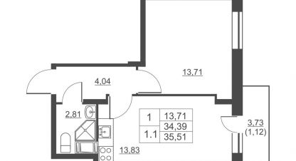 Продам квартиру 1 комнатную с общей площадью 35.51м2, 10/11 эт., на улице Западный проезд, г. Ской пок имени свердлова, Ленинградская обл., Россия, агентство JCat. Фотография №1