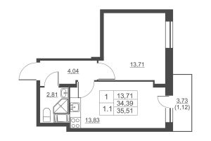 Продам квартиру 1 комнатную с общей площадью 35.51м2, 10/11 эт., на улице Западный проезд, г. Ской пок имени свердлова, Ленинградская обл., Россия, агентство JCat