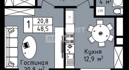 Купить квартиру 1 комнатную, 48.5 кв. м., Россия, г. Чегем. Фотография №10