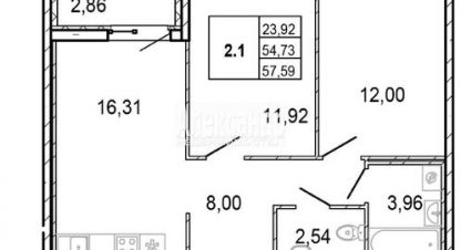 Продам квартиру 2-х комнатную с общей площадью 53.8м2, 10/22 эт., на улице Первых ул, г. Новосаратовка, Ленинградская обл., Россия, агентство Интернет-партнер. Фотография №1