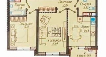 Продам квартиру 2-х комнатную с общей площадью 56.8м2, 7/9 эт., на улице Им  генерала корнилова ул, Прикубанский окр район, г. Краснодар, Краснодарский край, Россия, агентство Аурус-Риэлт. Фотография №1