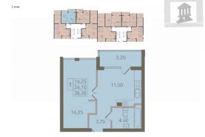 Продам квартиру 1 комнатную с общей площадью 38.3м2, 2/4 эт., на улице Дюнная ул, г. Лесное, Калининградская обл., Россия, агентство ООО "Базис-Недвижимость"