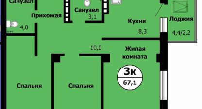 Купить 3-х комнатную квартиру в г. Красноярск. Фотография №2