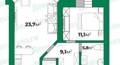 Продам квартиру 2-х комнатную с общей площадью 52.5м2, 2/9 эт., на улице Студенческий проезд, Ленинский район, г. Киров, Кировская обл., Россия, агентство Интернет-партнер. Фотография №1