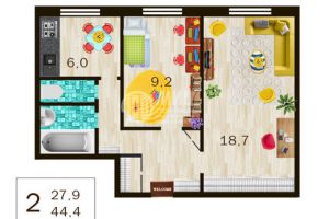 Продам квартиру 2-х комнатную с общей площадью 44.5м2, 5/9 эт., на улице К200б, г. Зеленоград г., Москва, Россия, агентство Интернет-партнер