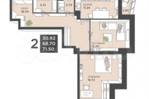 Продам квартиру 2-х комнатную с общей площадью 71.1м2, 24/25 эт., на улице Гайдара ул, Ленинградский район, г. Калининград, Калининградская обл., Россия, агентство Интернет-партнер