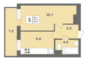 Продам квартиру 1 комнатную с общей площадью 36.2м2, 7/12 эт., на улице Мечтателей ул, Демский район, г. Уфа, Башкортостан респ., Россия, агентство Интернет-партнер