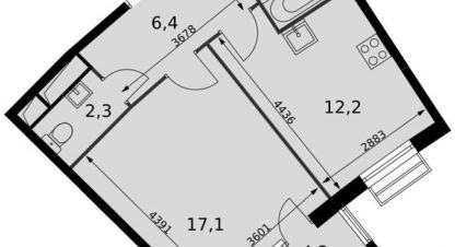 Купить квартиру 1 комнатную, 42.7 кв. м. Фотография №1 Продам квартиру 1 комнатную с общей площадью 42.7м2, 9/16 эт., на улице Римский проезд, г. Пок развилка, Московская обл., Россия, агентство Джойнио. Фотография №1