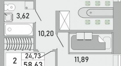 Купить квартиру 2-х комнатную, 58.3 кв. м. Фотография №10 Купить квартиру 2-х комнатную, 58.3 кв. м., Россия, г. Уфа. Фотография №10